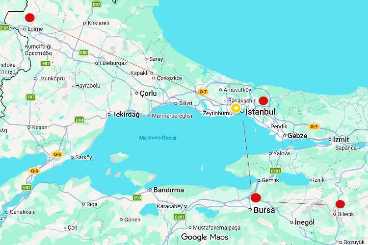 MAP SHOWING OTTOMAN CAPITALS