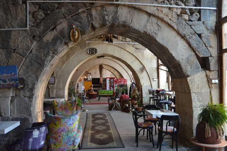 Interior of a historic caravanserai in Edirne, Turkey