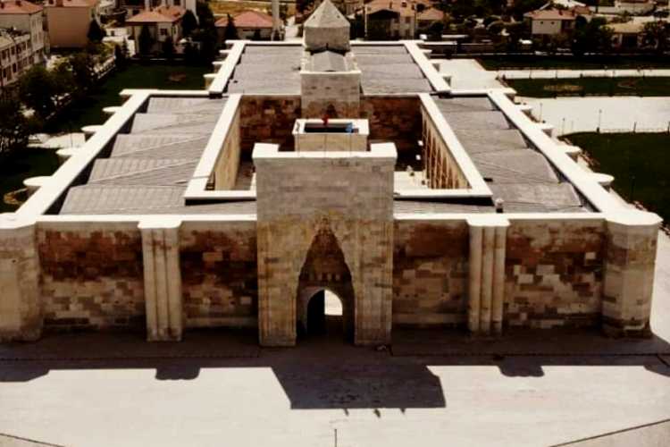 Aerial view of Sultanhanı Caravanserai in Aksaray, Turkey