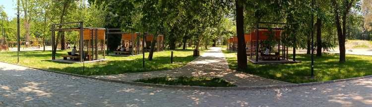 Interior view of Edirne Millet Bahçesi showing walking paths and green areas inside the park