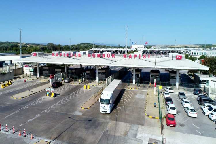 Daytime aerial view of Kapıkule Customs Gate on the Turkey–Europe road route