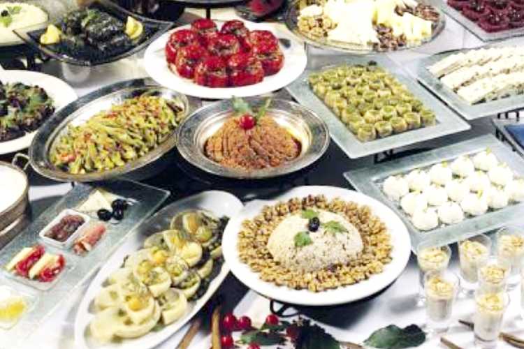 Assorted Ottoman dishes on a table, featuring Edirne specialties