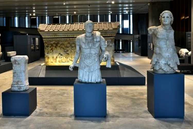 Ancient statues and artifacts inside Troy Museum, Çanakkale, Turkey