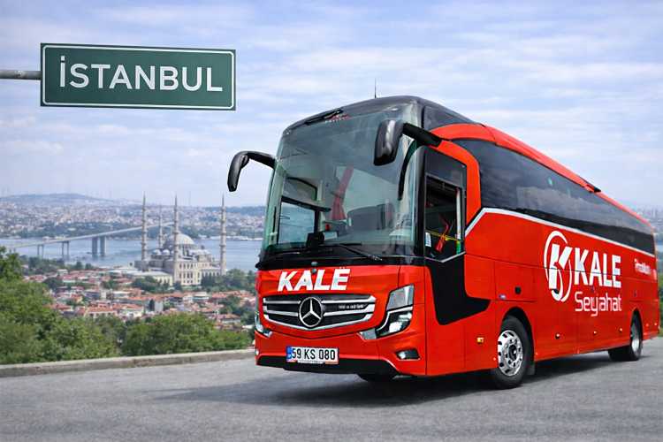 “Intercity bus traveling from Istanbul to Edirne on a highway with passengers inside”