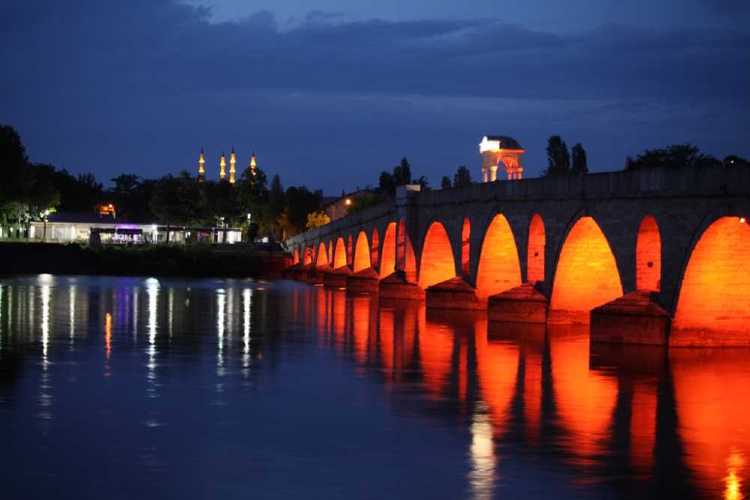 BRIDGE ON RIVER MARITZA , ILLUMINATED