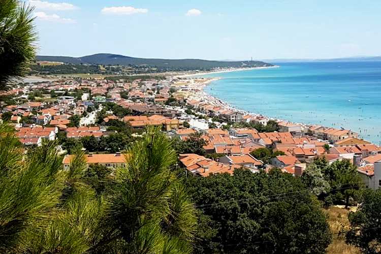 Aerial view of Erikli Beach and the Saros Bay coastline in Edirne Province