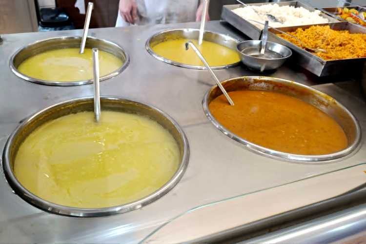 Soup counter with multiple varieties of traditional Turkish soups at Ustam Restaurant in Edirne