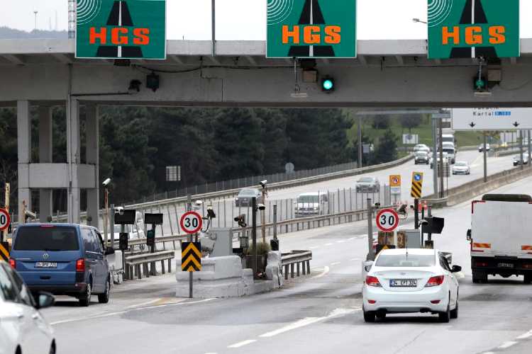 HGS toll lanes at the entrance to a motorway in Turkey.