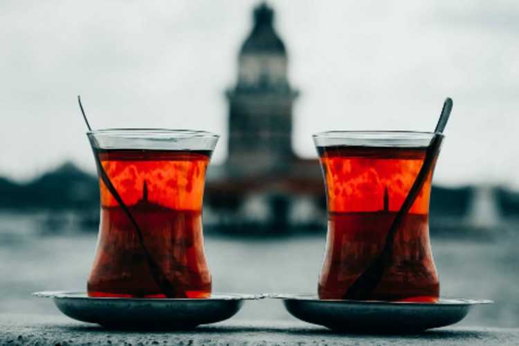  Turkish tea in  traditional tulip-shaped glasses